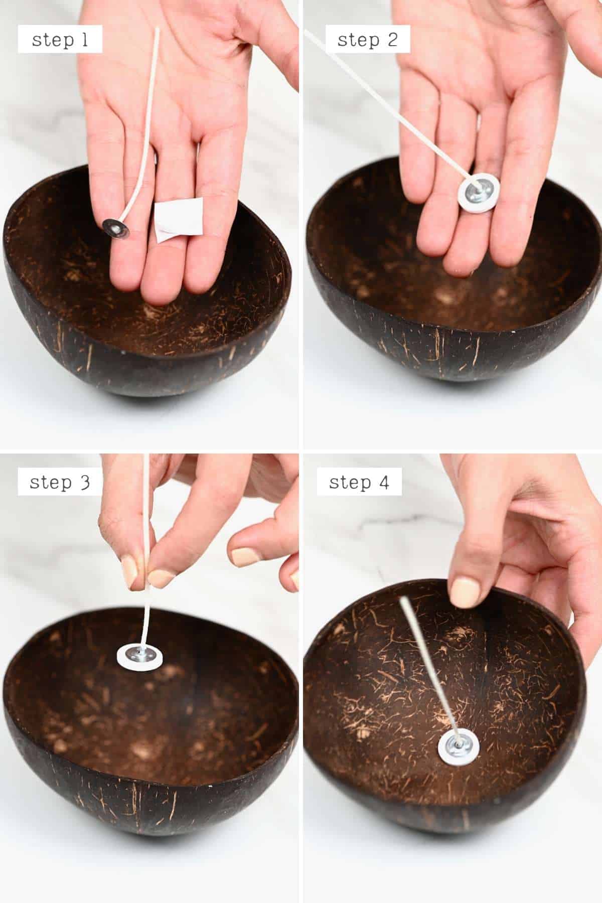 Steps for attaching candle wick