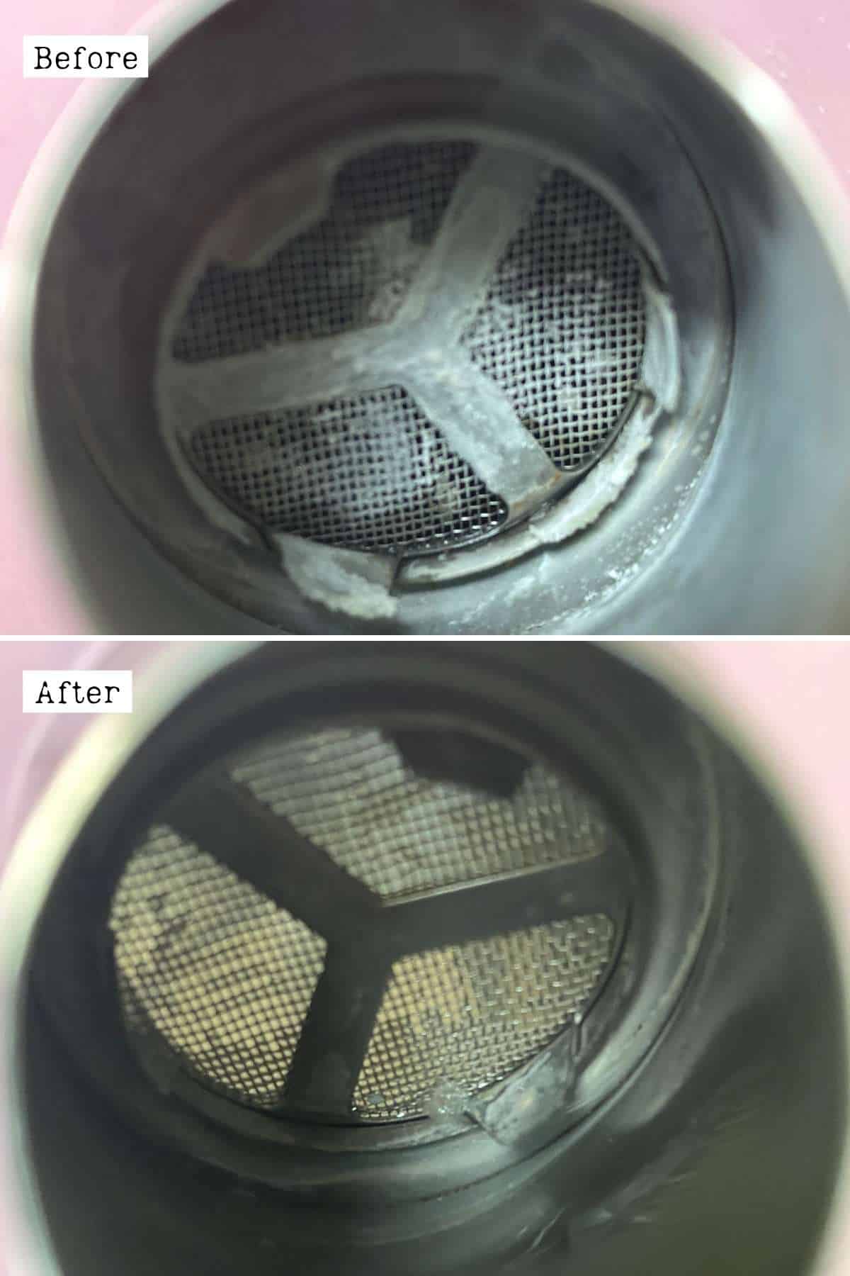 Before and after cleaning a kettle nozzle