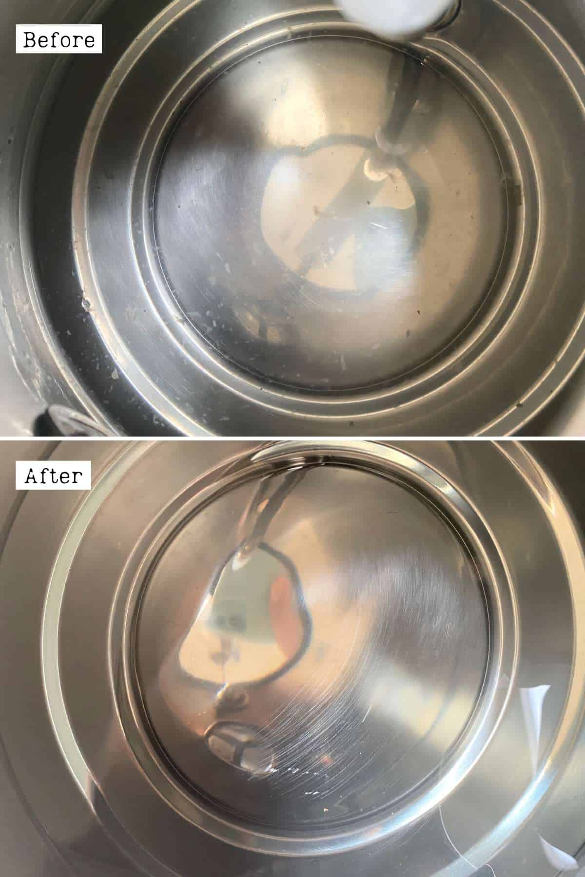 Before and after cleaning a kettle