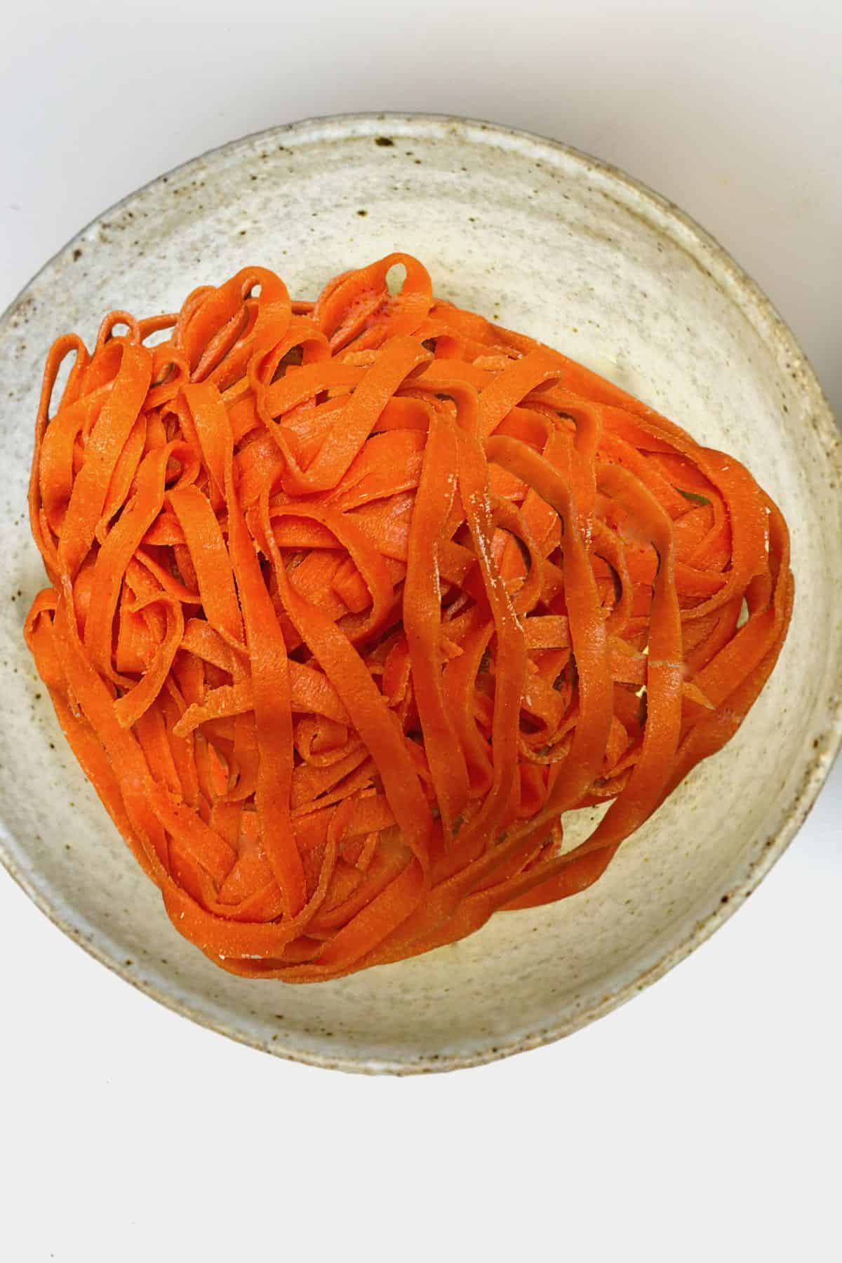 Red lentil tagliatelle in a bowl