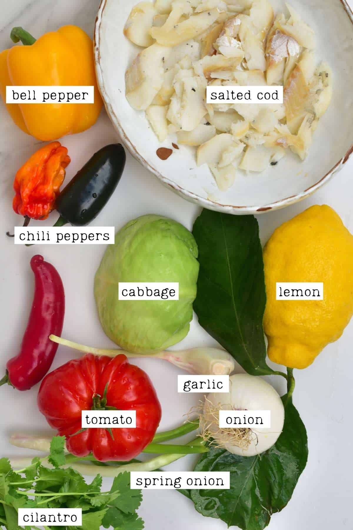 Ingredients for salted cod salad