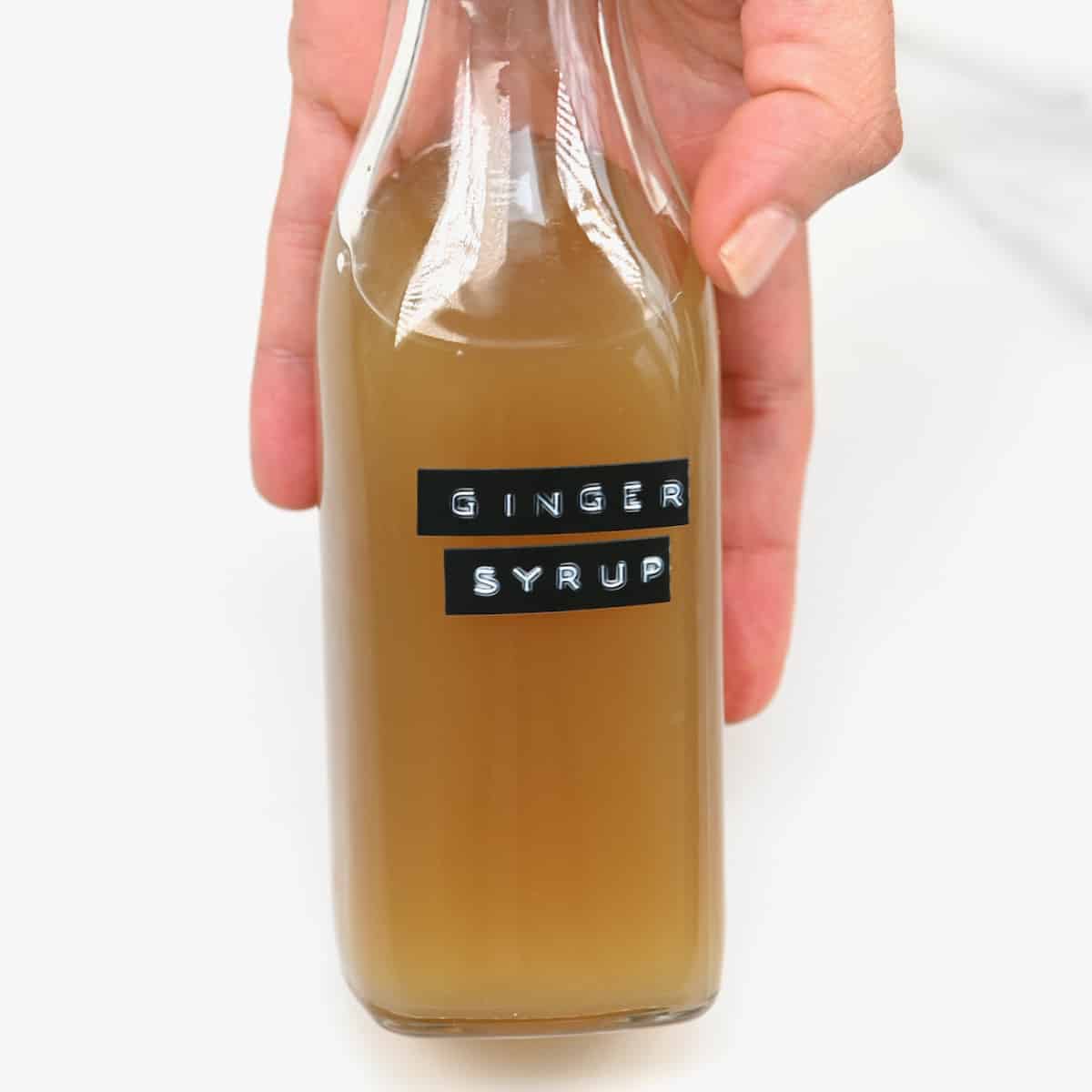 Ginger syrup in a bottle
