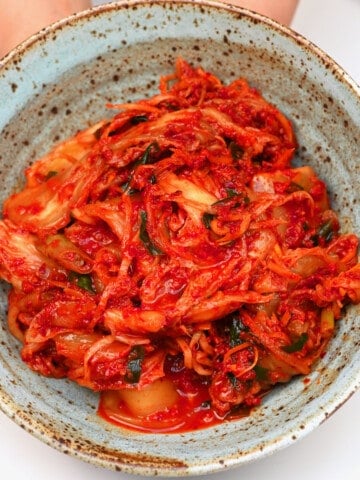 Homemade kimchi in a bowl