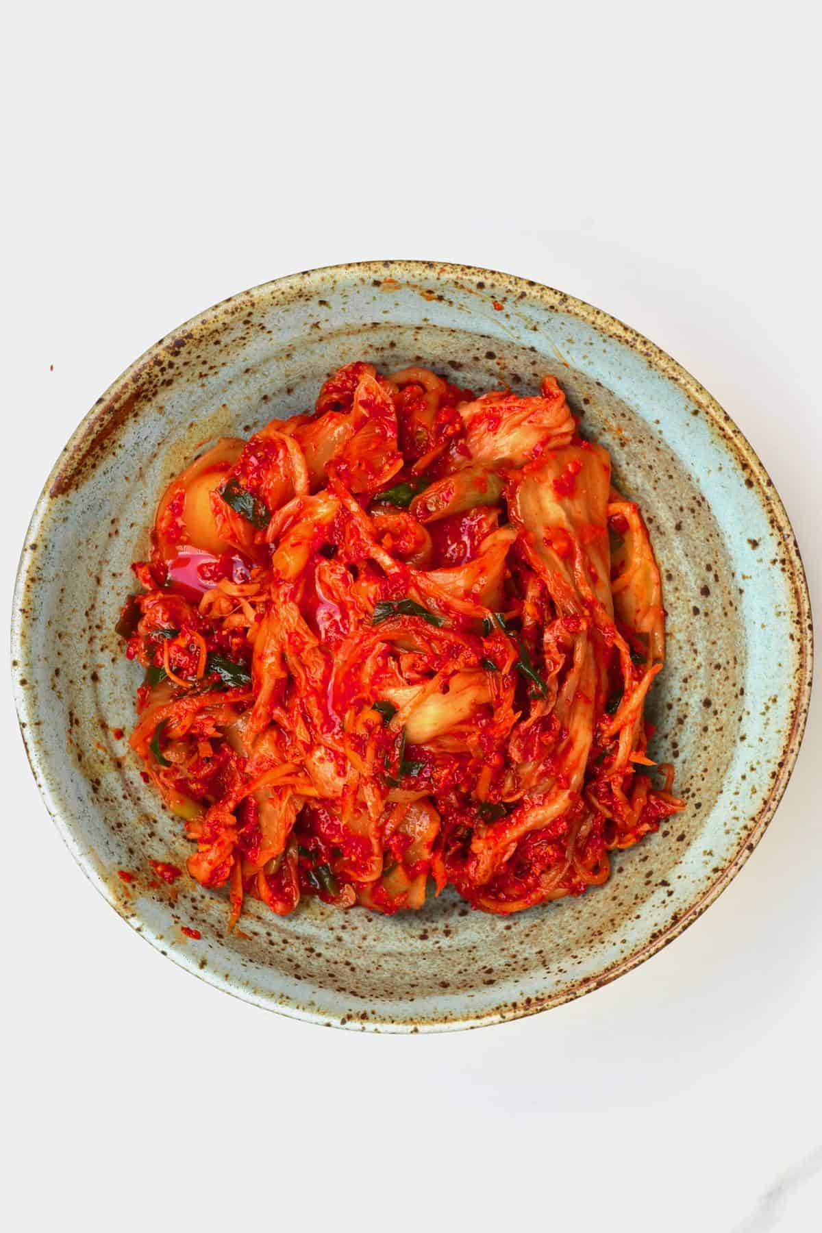 A bowl with kimchi