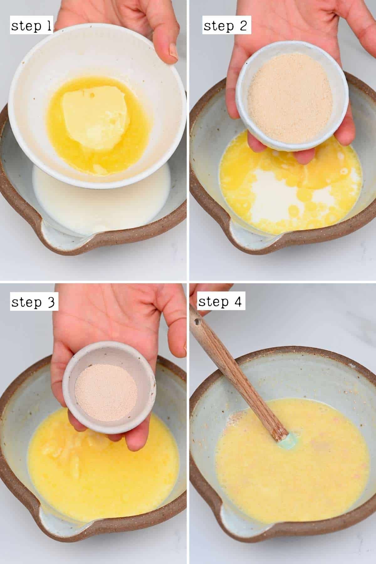 Steps for preparing yeast mixture for a brioche
