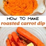 Roasted carrot dip and ingredients in a bowl