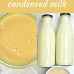 Ingredients for condensed milk and condensed milk in a container