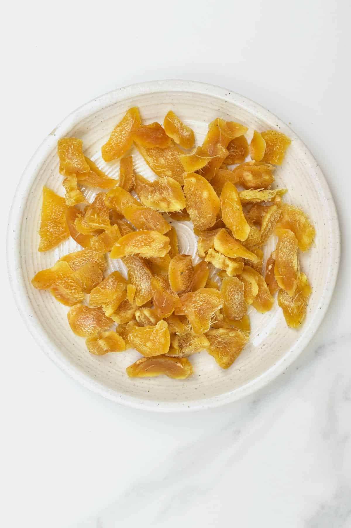 Crystallized ginger in a plate
