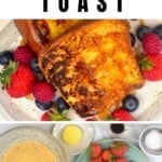 A plate with berries and french toast and ingredients to make the toast