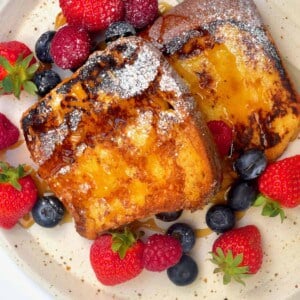 French toast with powdered sugar and fresh berries