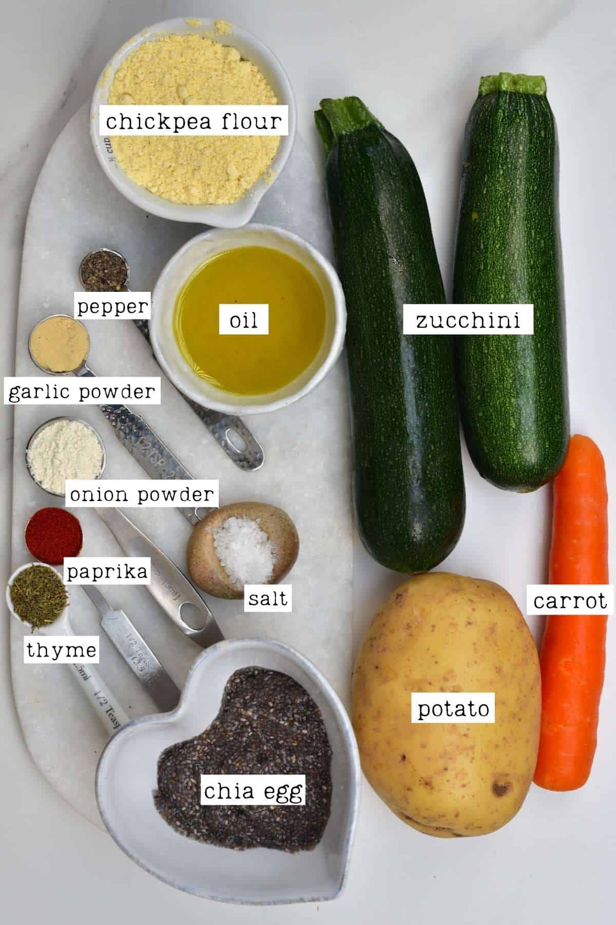 Ingredients for vegan veggie fritters