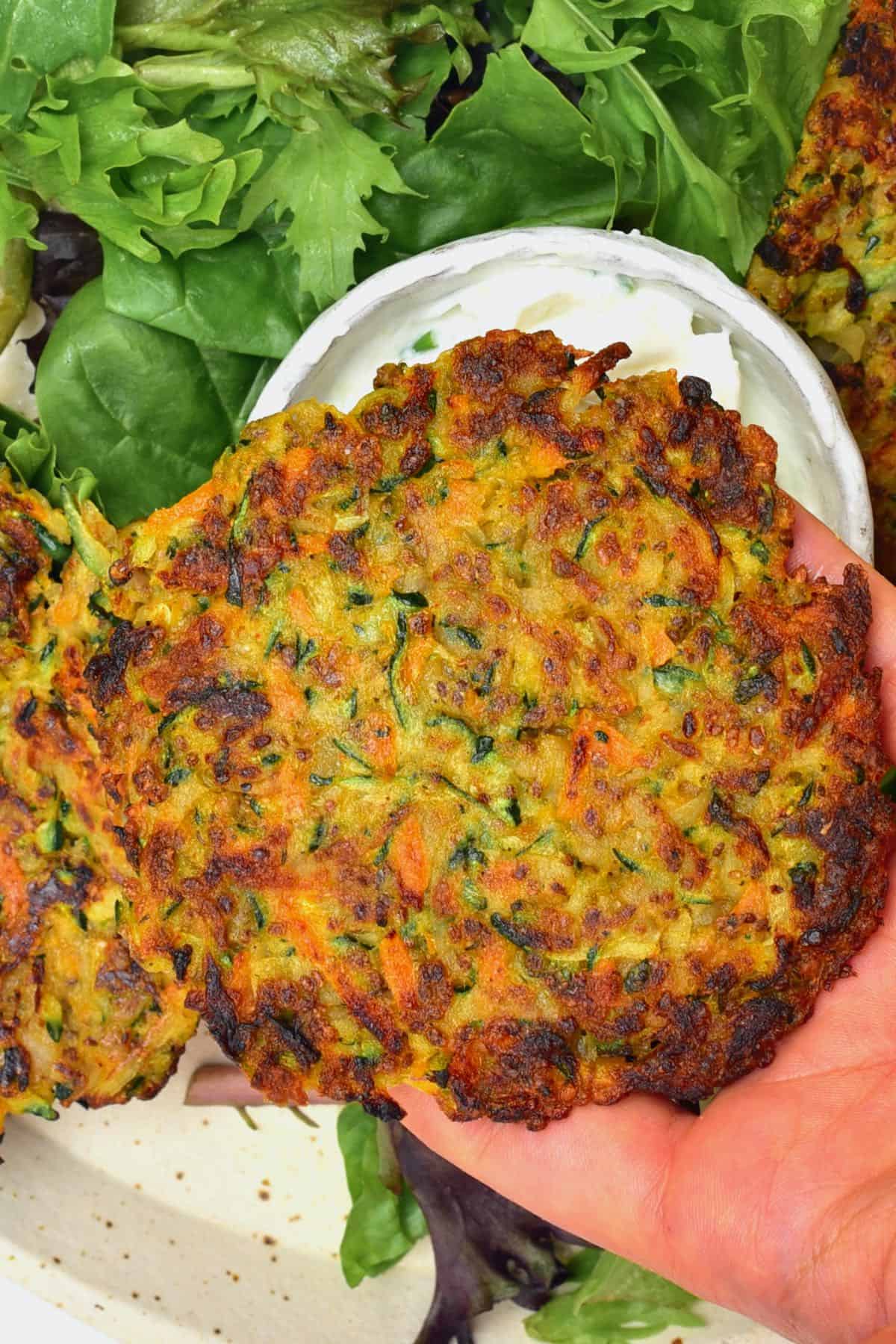 Veggie fritter and salad