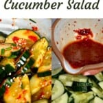 Making a Korean cucumber spicy salad in a bowl