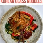 Korean glass noodles in a bowl with chopsticks