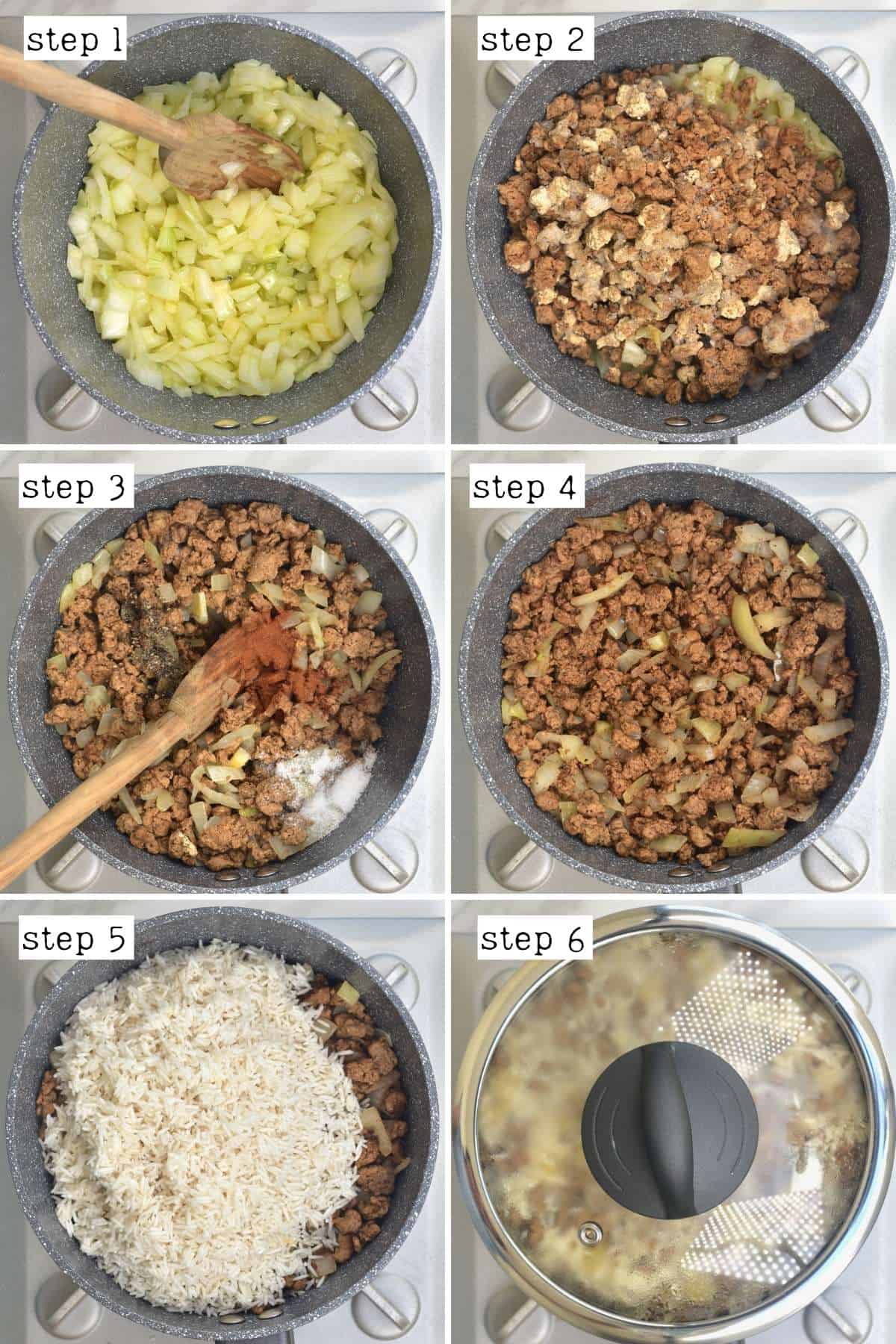 Steps for cooking mince and rice for maqluba