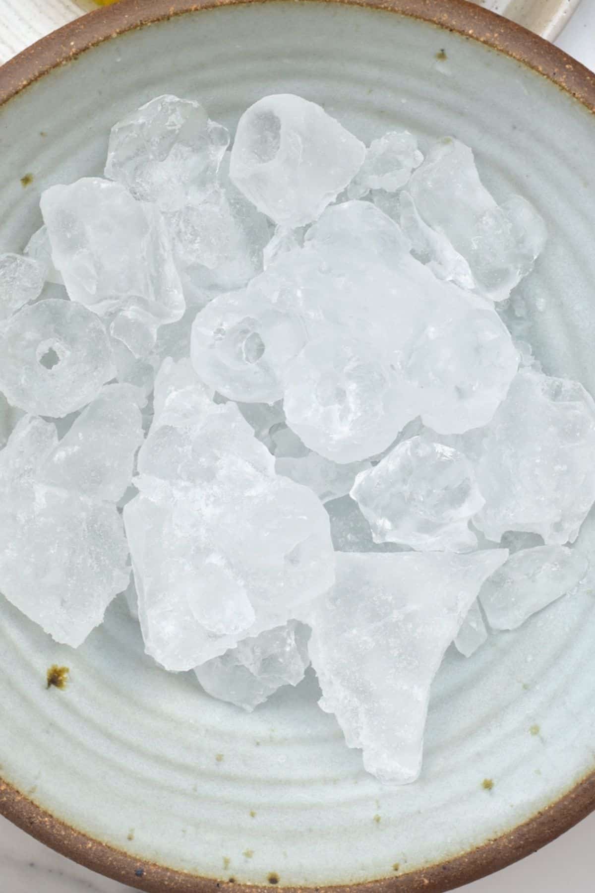 A bowl with ice cubes