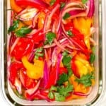 Roasted pepper salad with parsley in a freezer container