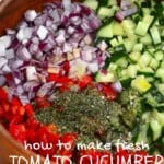 Cut ingredients in a bowl to make shirazi salad
