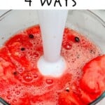 Watermelon juice in a bowl with an immersion blender
