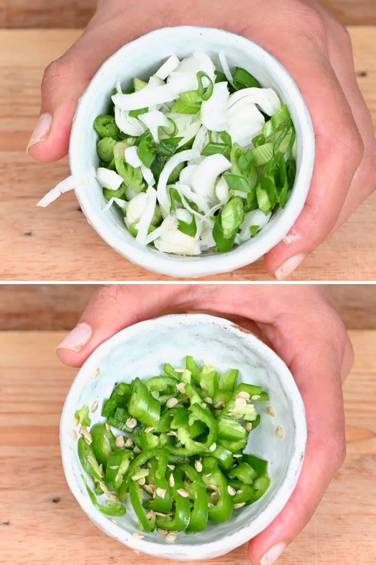 Chopped spring onion and green chili