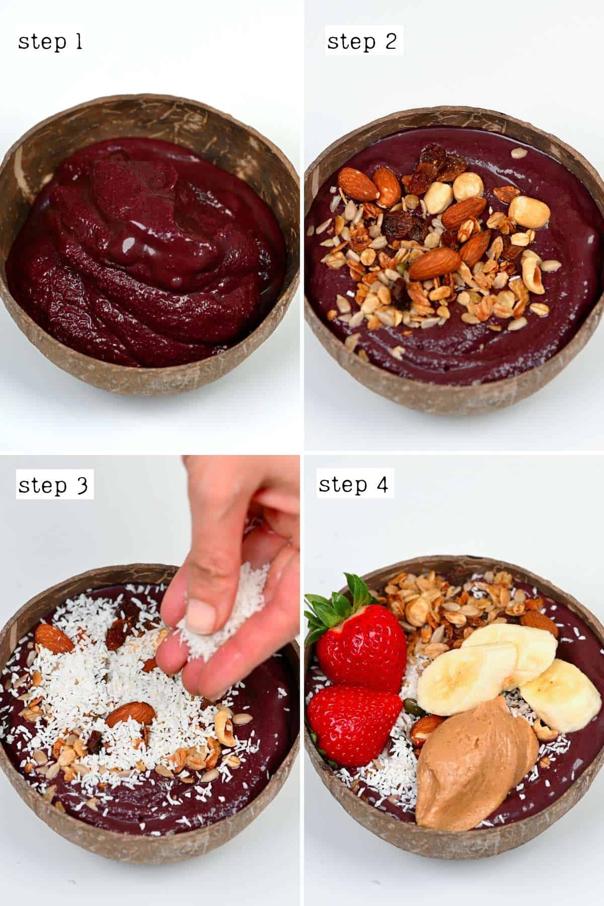 Steps for putting together an acai bowl