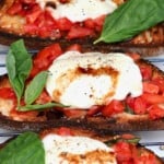 Mozzarella and tomato bruschetta with basil leaves - 16