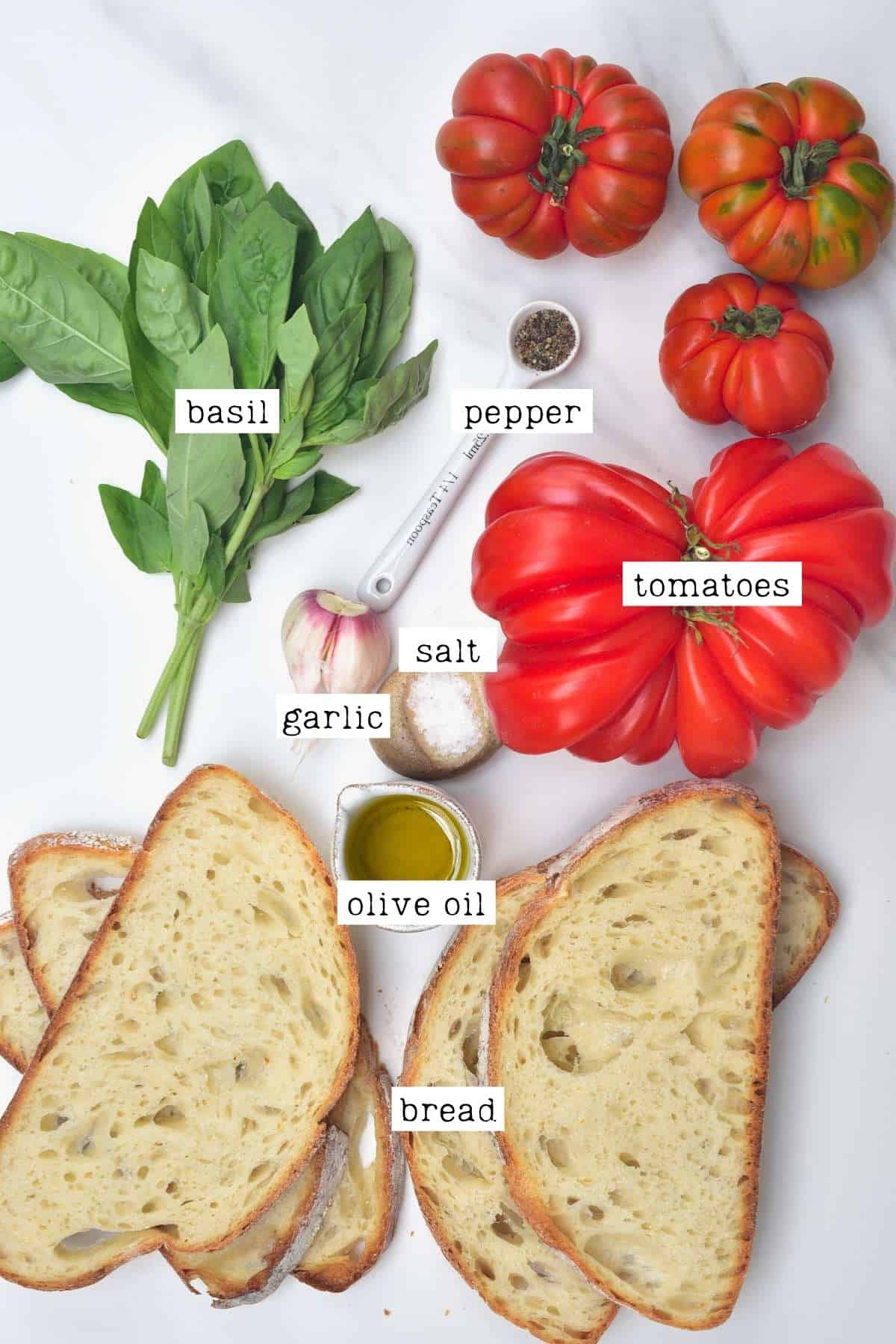 Ingredients for tomato bruschetta