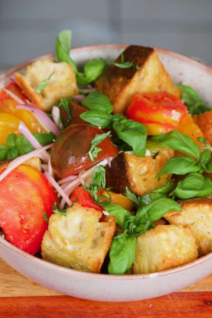 Panzanella salad in a bowl