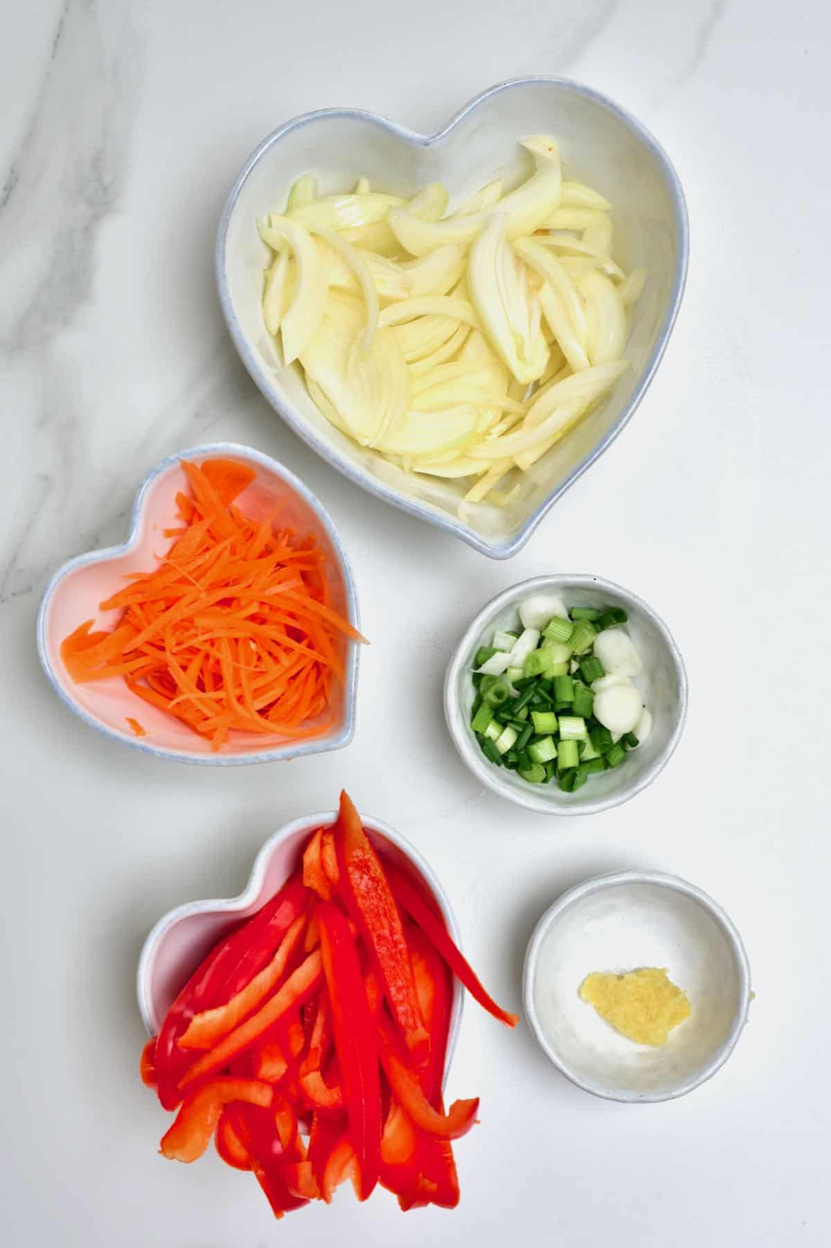 Chopped veggies for stirfry noodles
