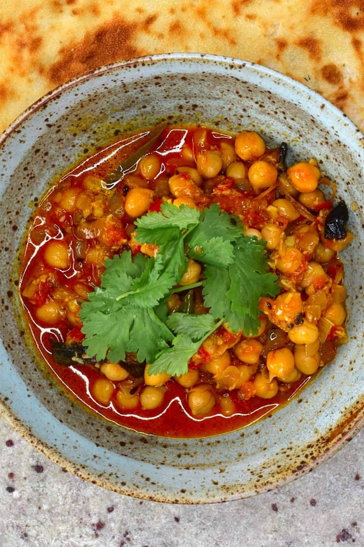 Chickpea curry and a naan bread