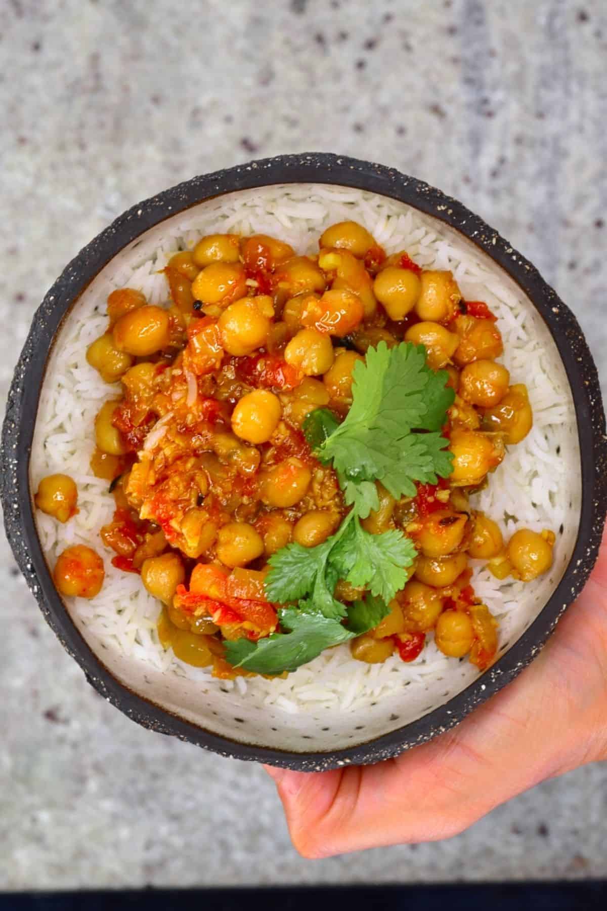 Chickpea curry over rice