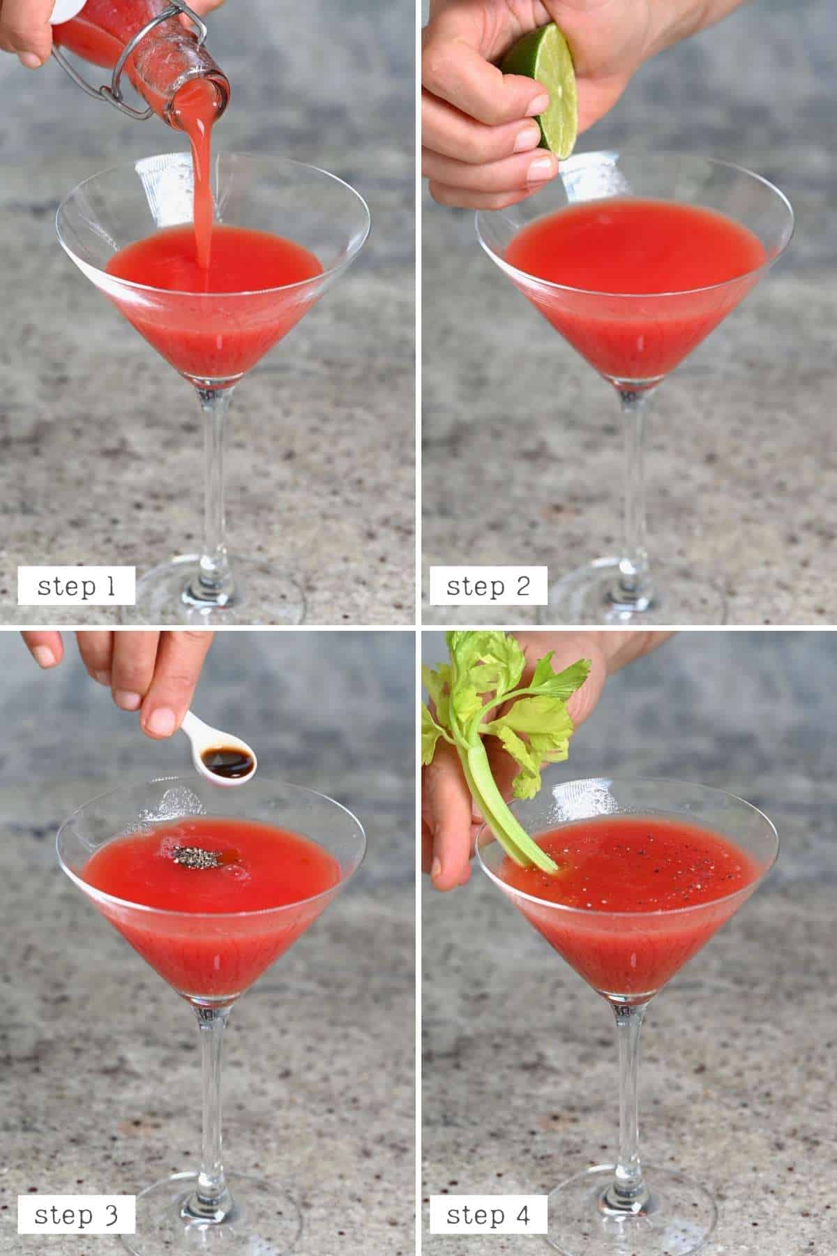 The steps for making a bloody mary