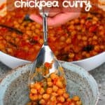 Serving chickpea curry in a bowl