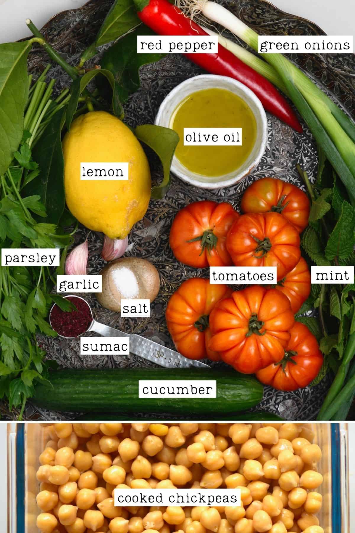 Ingredients for chickpea salad