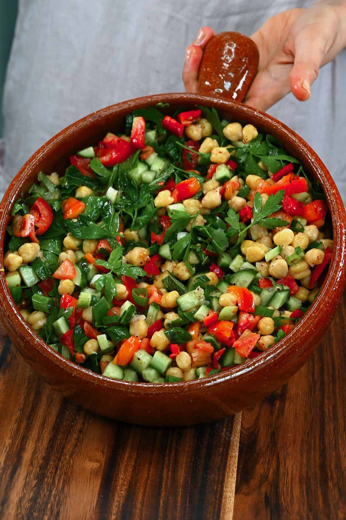 Chickpea salad in a large bowl