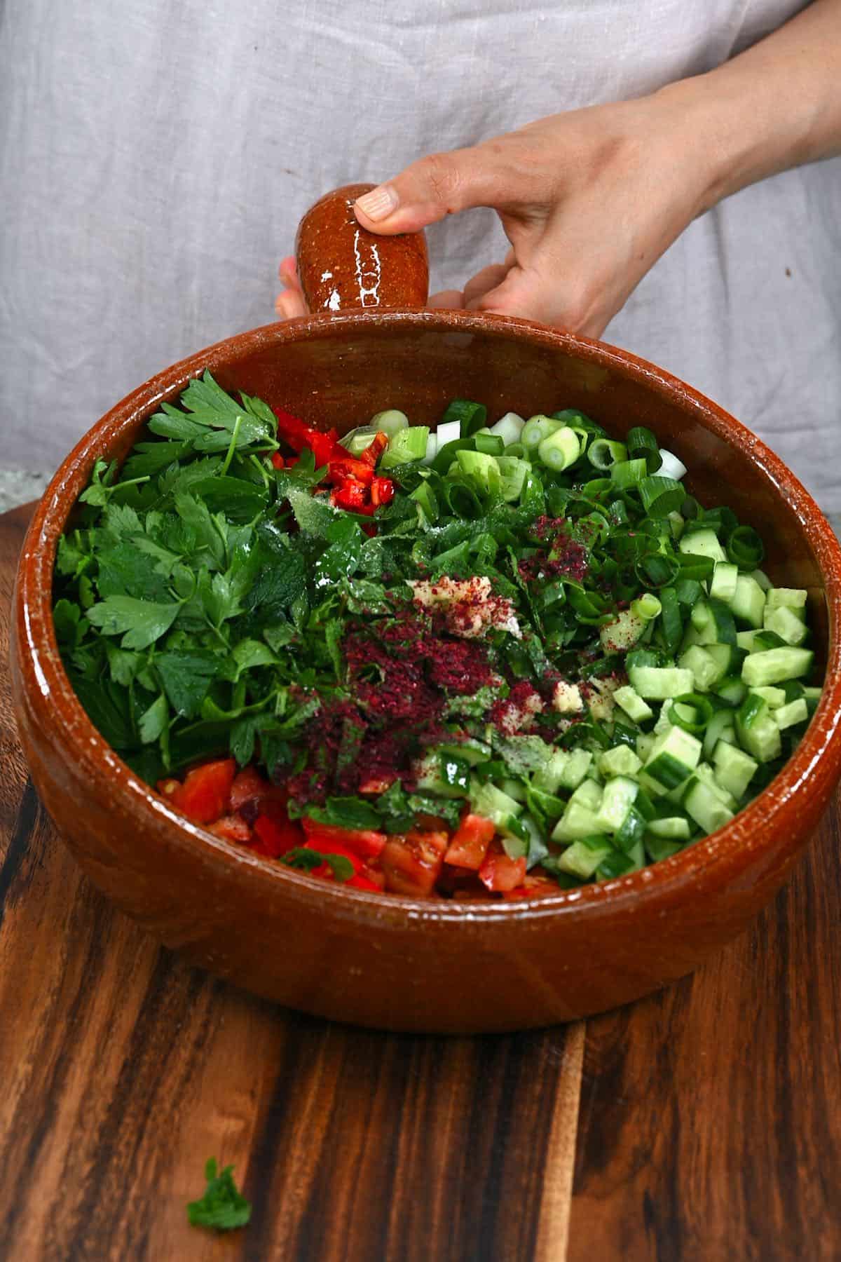 Salad ingredients in a bowl
