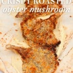 Three crispy oyster mushrooms over pita bread