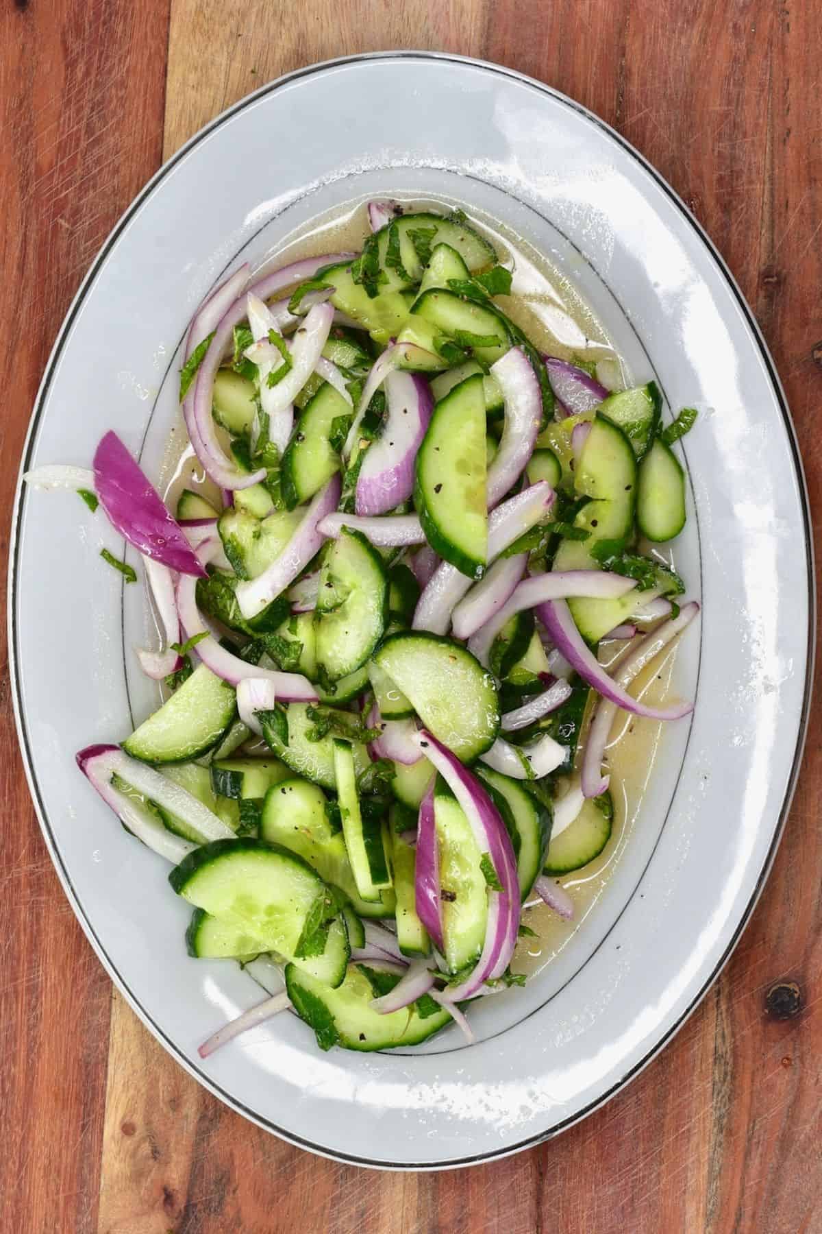Cucumber onion salad on a plate