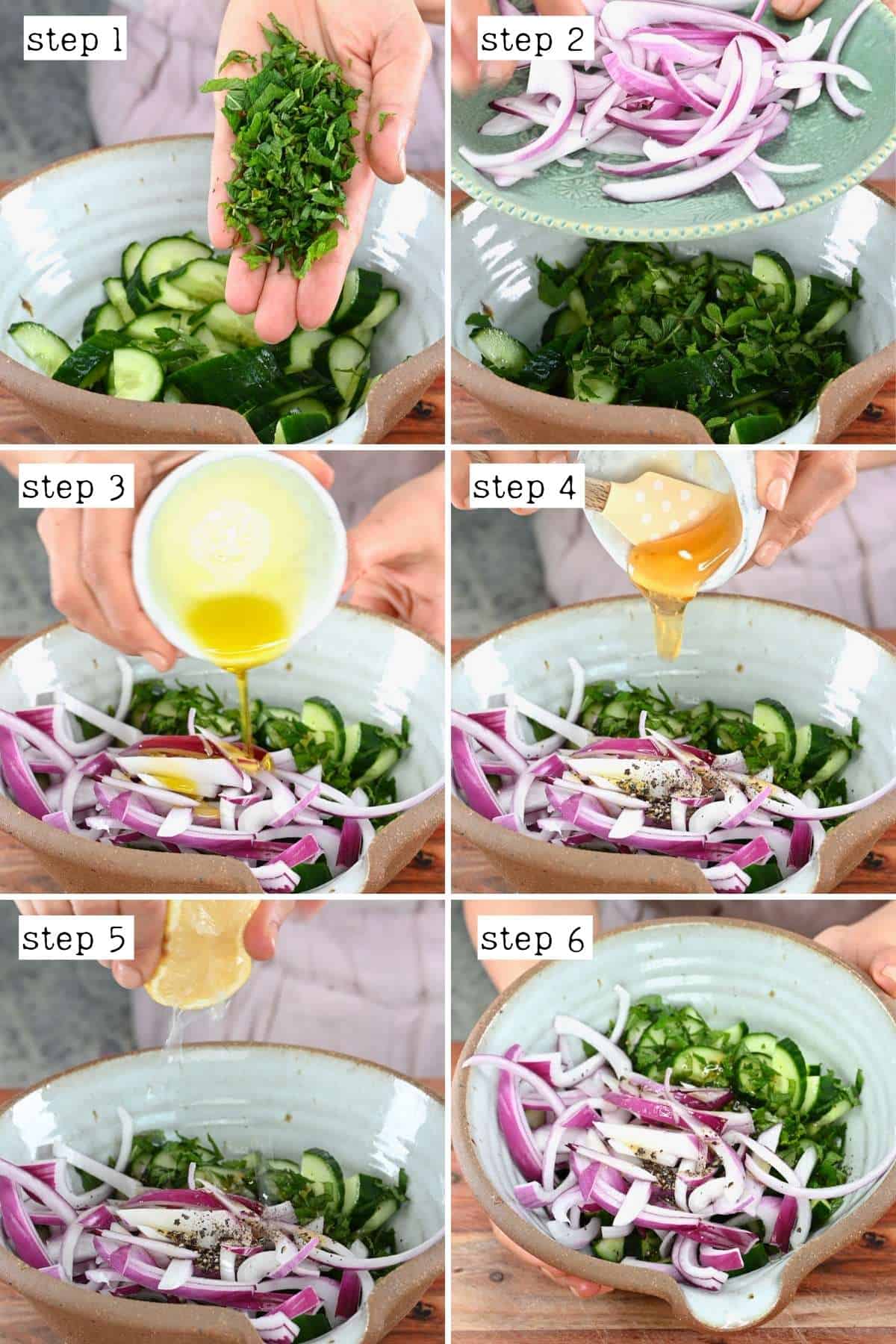 Steps for preparing cucumber onion salad