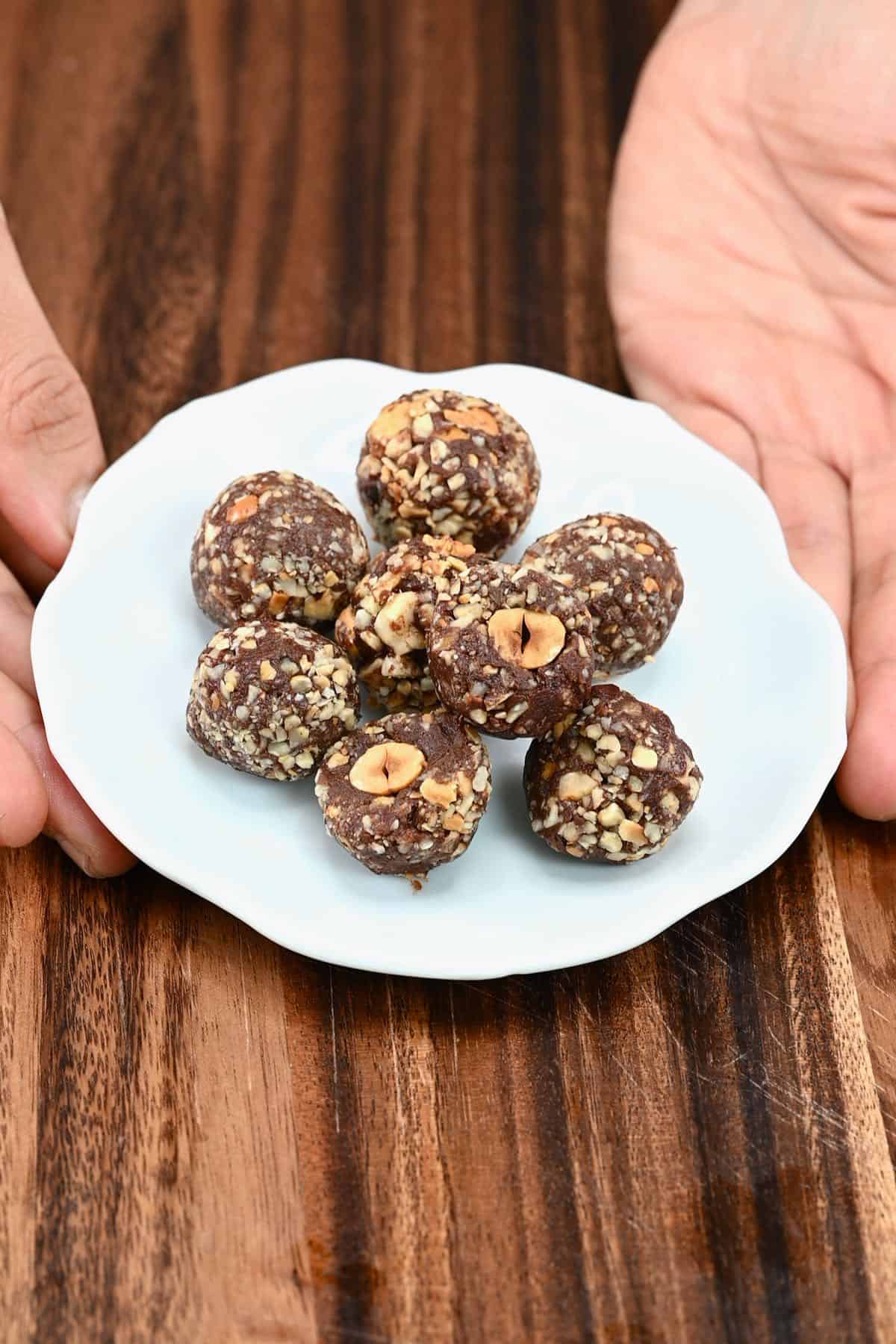 A plate with homemade Ferrero Rocher