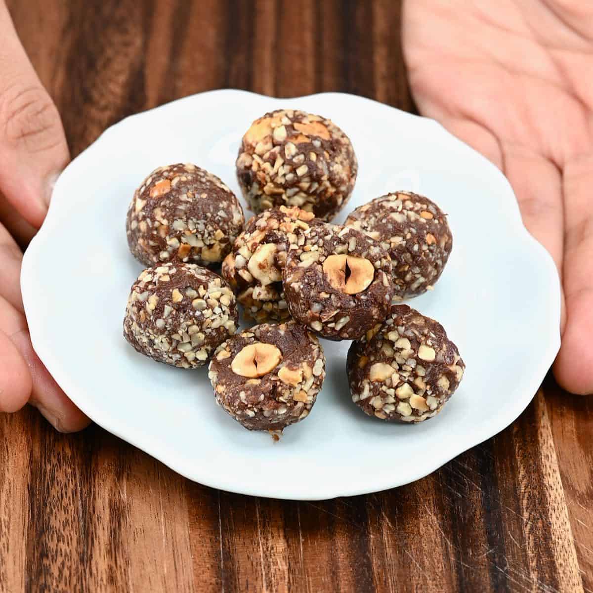 A plate with homemade Ferrero Rocher