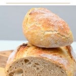 No-knead bread cut in two