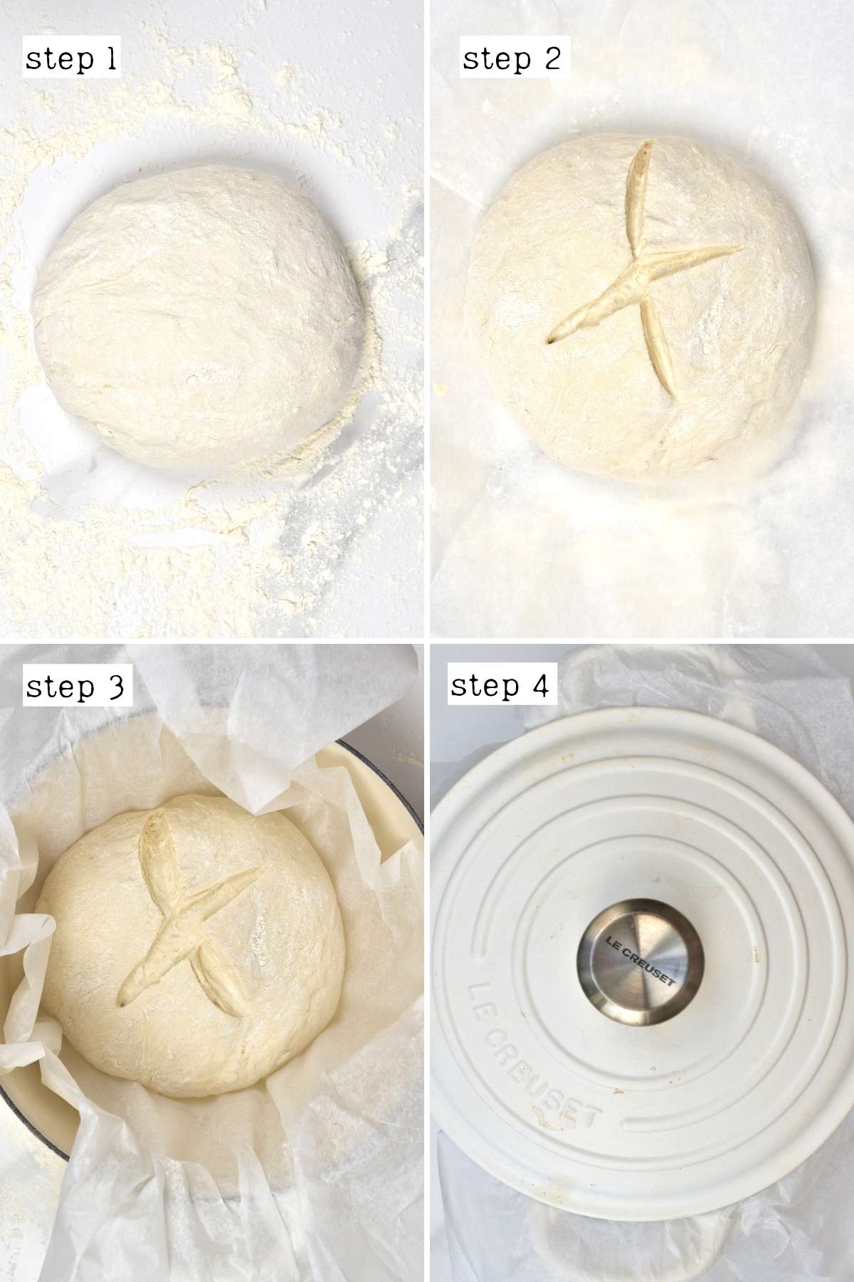 Steps for scoring no knead dough