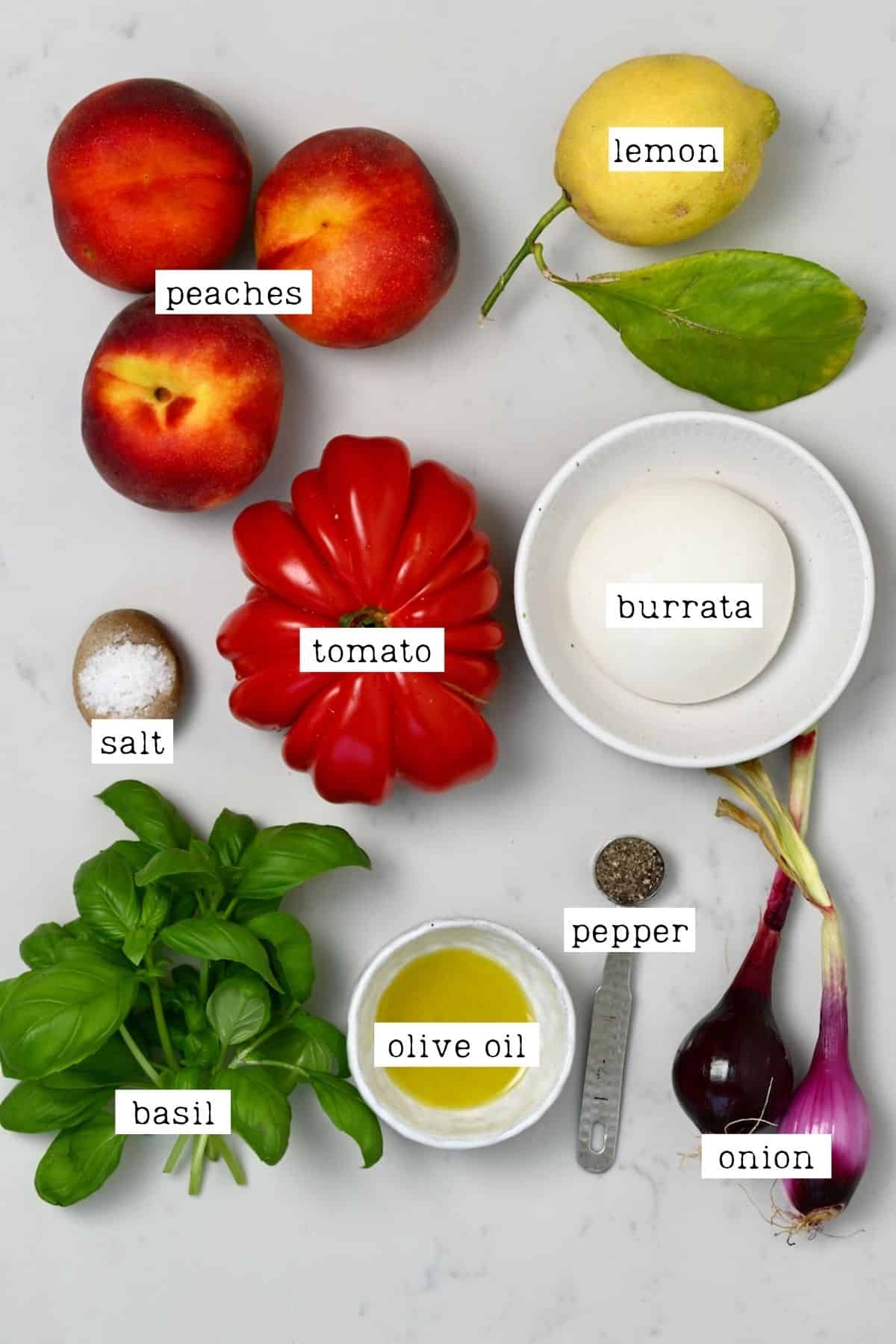 Ingredients for peach and tomato salad