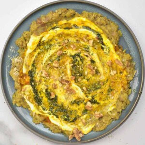 Persian eggplant dip topped with walnuts