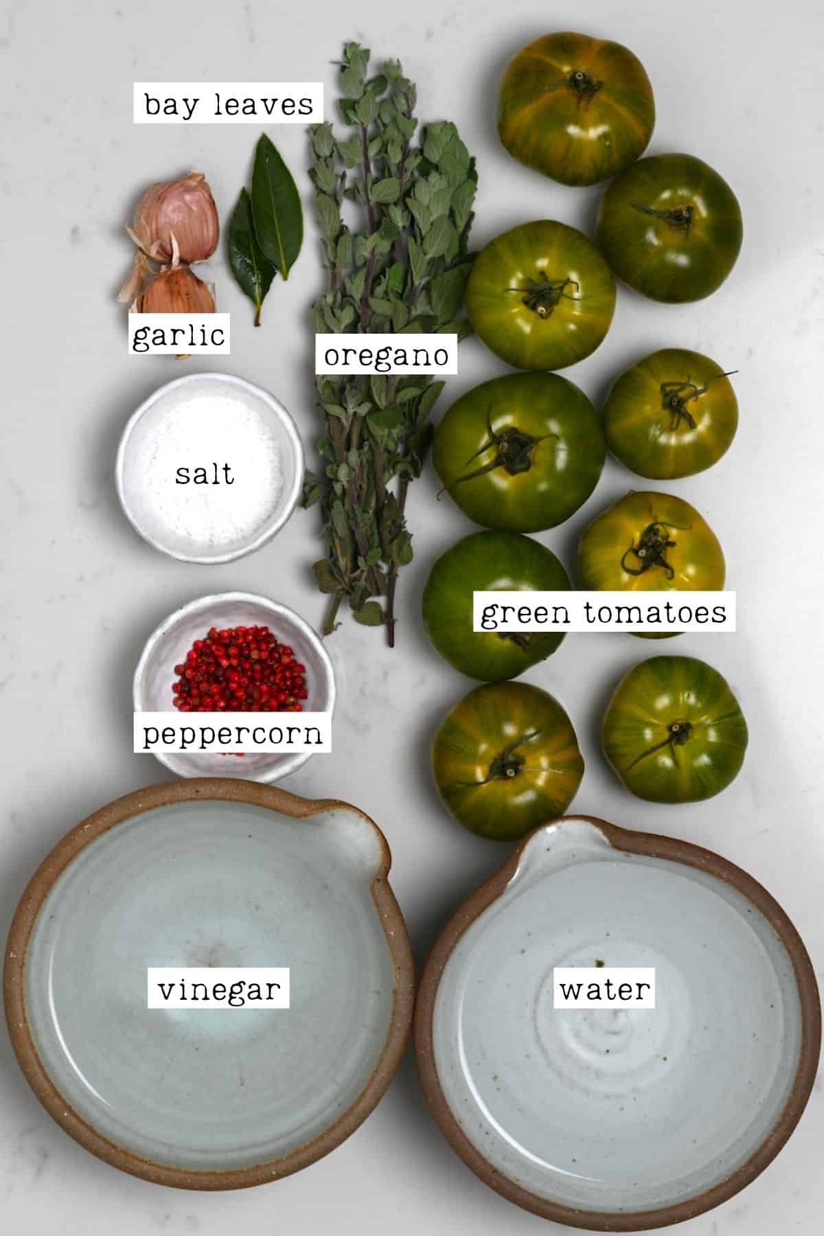 Ingredients for pickled green tomatoes