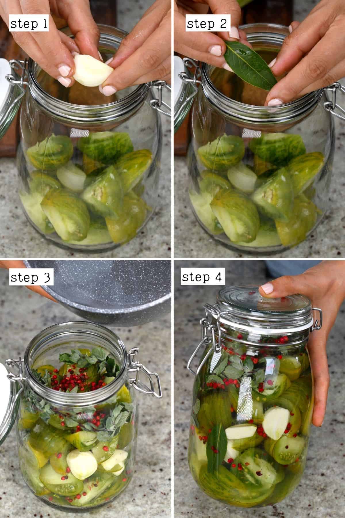 Steps for making pickled green tomatoes