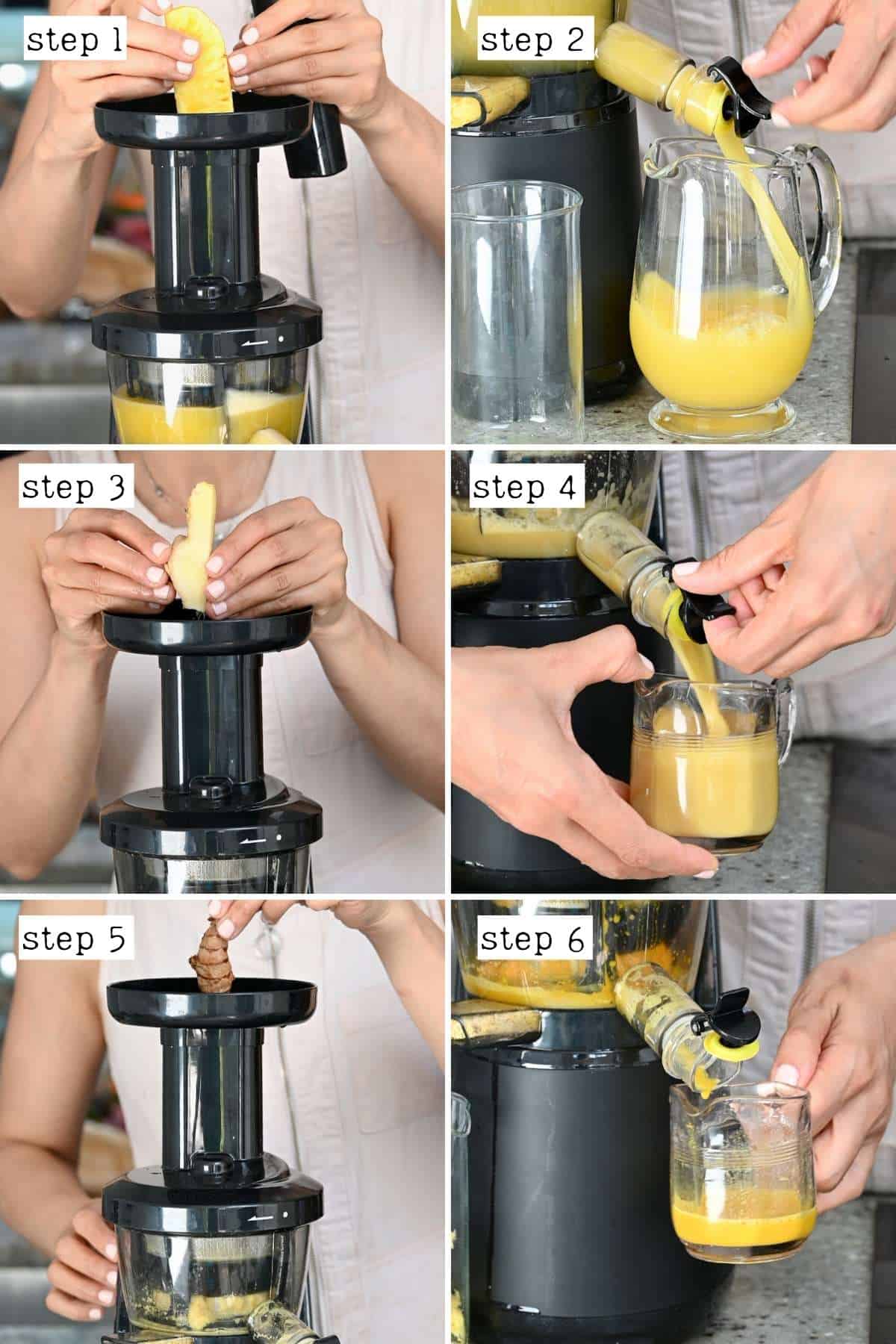 Steps for juicing pineapple ginger and turmeric