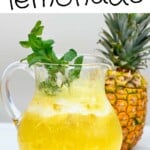 Freshly made pineapple lemonade in a pitcher