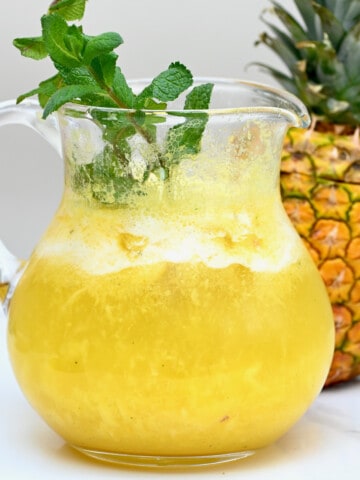 Freshly made pineapple lemonade in a jug